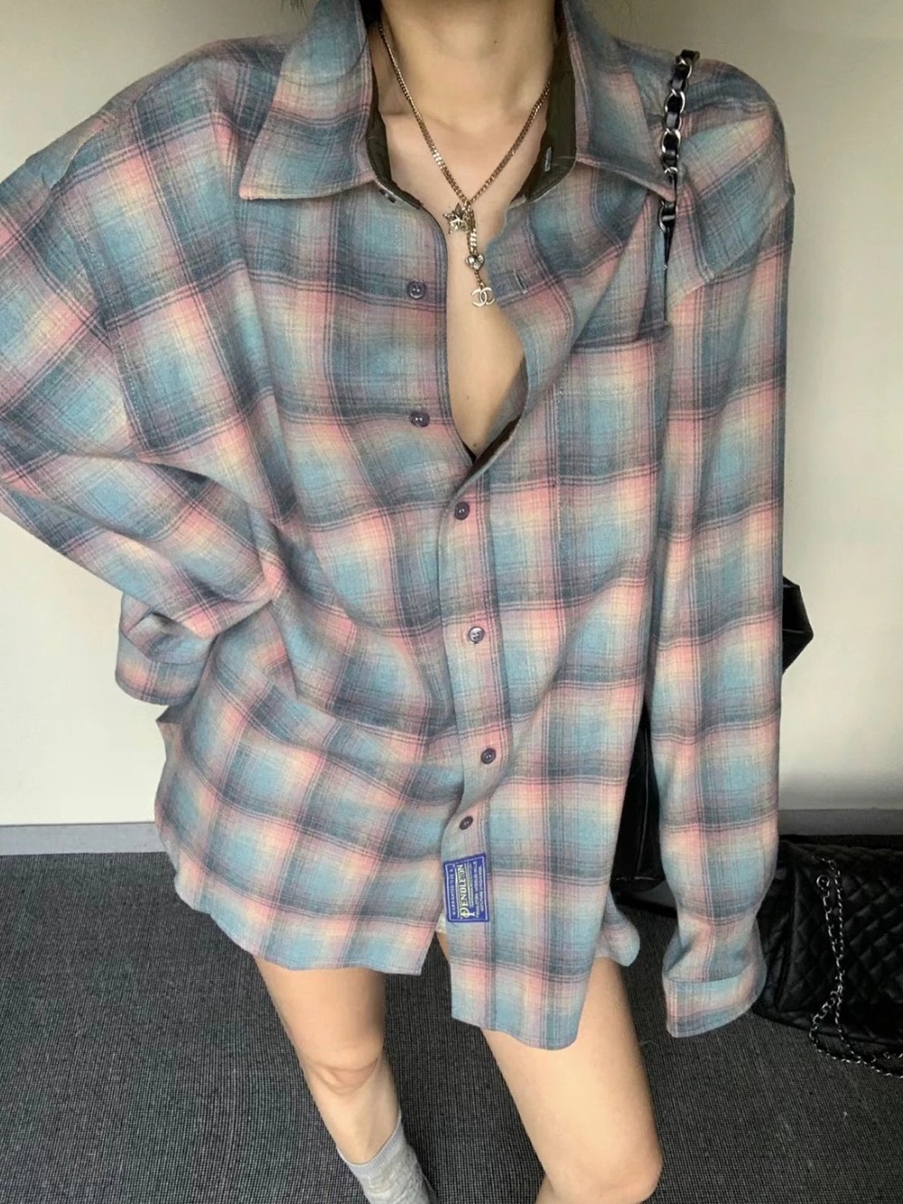 Unisex Blue and Pink Plaid Cotton Button-Down Shirt